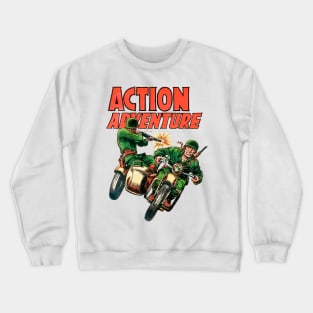 Retro Sidecar Motorcycle Soldiers Military Army Action 1955 Adventure Vintage Comic Book Cover Crewneck Sweatshirt